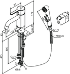 Damixa SILHOUET pesuallashana bidevarustein pesukoneventtiilillä, 740390000, kromi, mittakuva