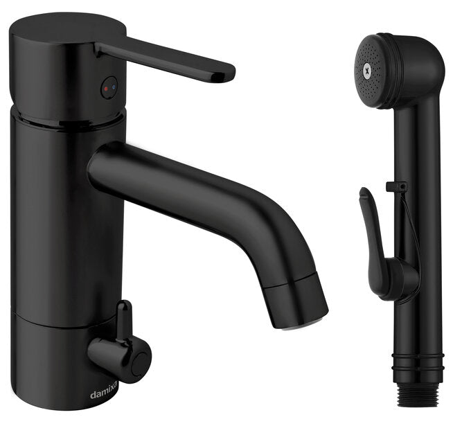 Damixa SILHOUET pesuallashana käsisuihkulla ja pesukoneventtiilillä, 740396100, mattamusta