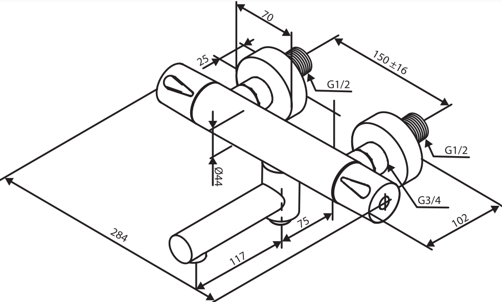 Damixa Silhouet termostaatti ammehana mittakuva