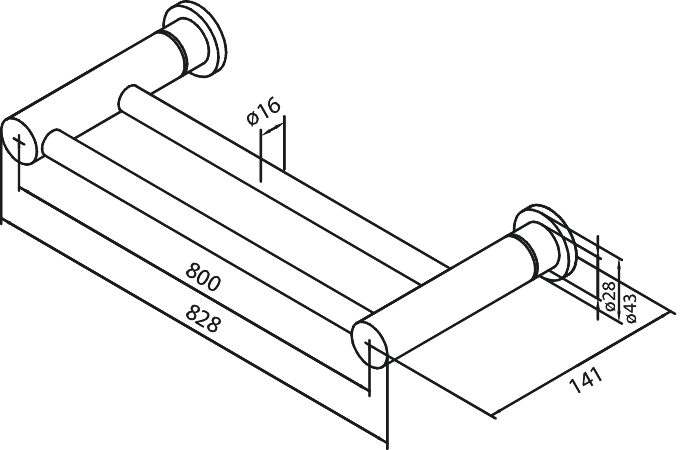 Damixa kaksoispyyhetanko, 483158700, harjattu kupari pvd, mittakuva