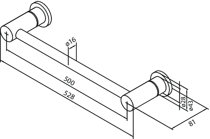 Damixa pyyhetanko, 483048700, harjattu kupari pvd, mittakuva