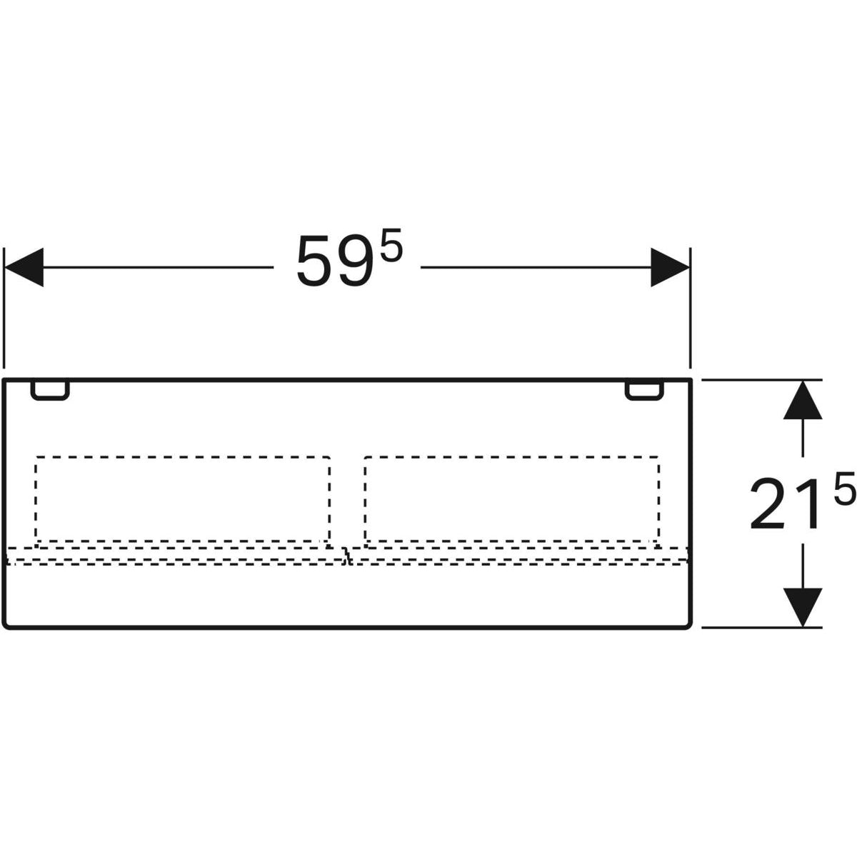 Geberit Acanto -peilikaappi valaistuksella ja kahdella ovella, 600mm, mittakuva
