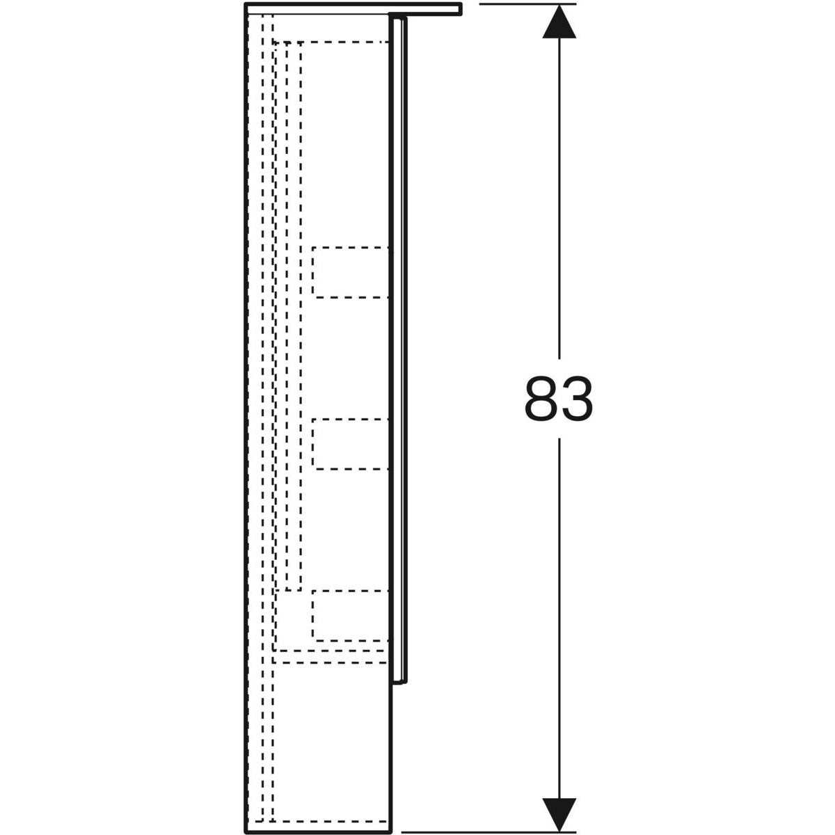 Geberit Acanto -peilikaappi valaistuksella ja kahdella ovella, 750mm, mittakuva