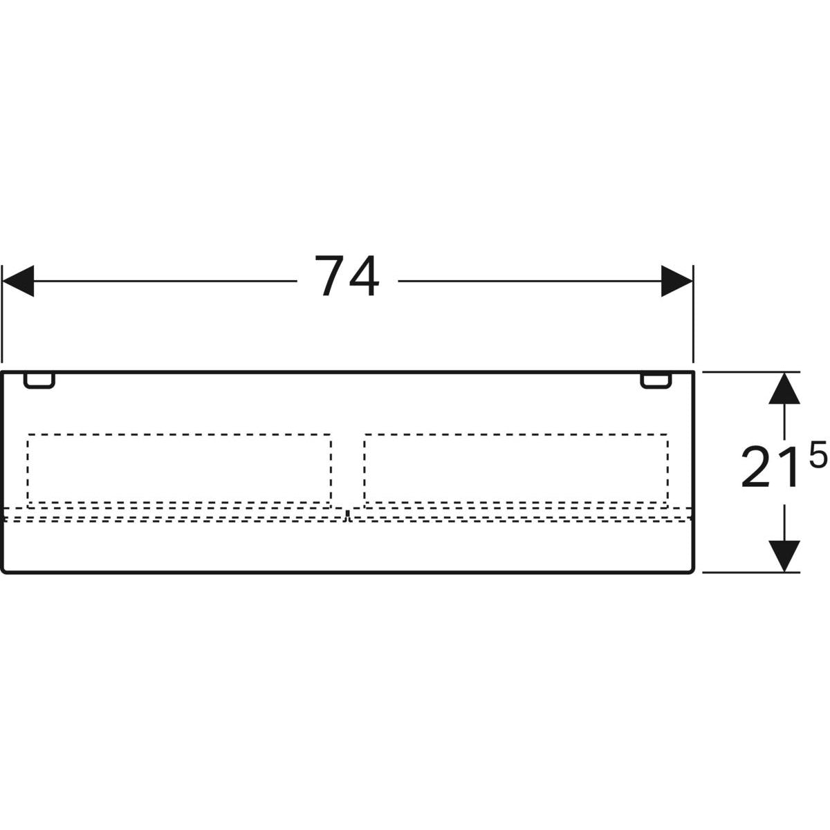 Geberit Acanto -peilikaappi valaistuksella ja kahdella ovella, 750mm, mittakuva