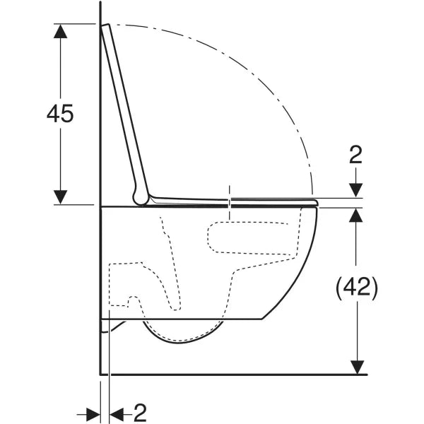 Geberit Acanto -seinä-WC-sarja, suljettu muoto, TurboFlush, sisältää WC-istuinkannen, mittakuva sivu