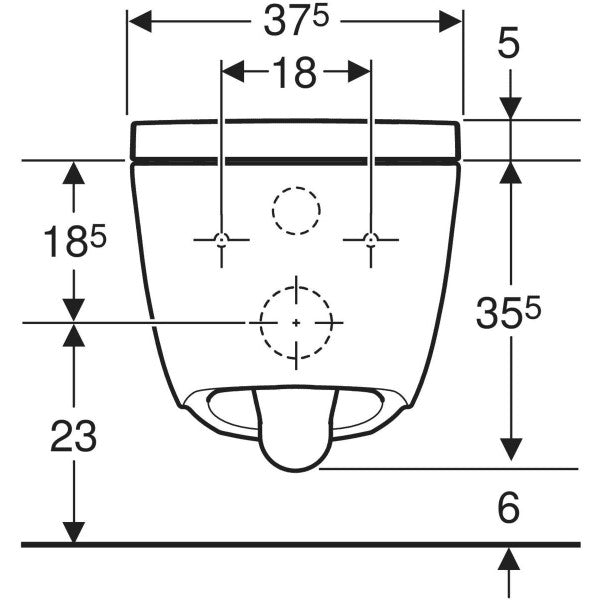 Geberit AquaClean Alba -pesu-wc-istuin, seinä-WC, mittakuva etu