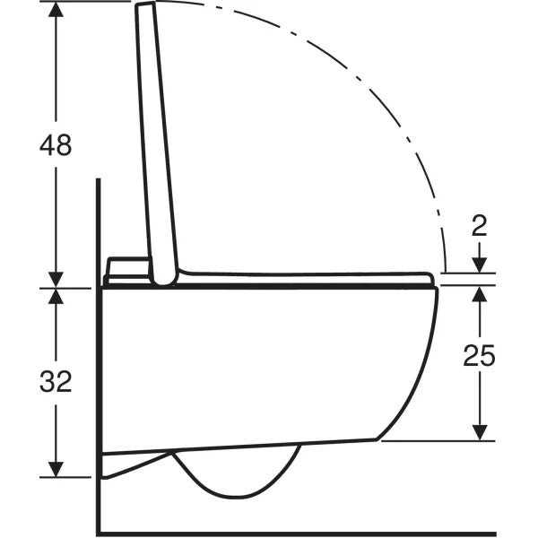 Geberit AquaClean Alba -pesu-wc-istuin, seinä-WC, mittakuva sivu