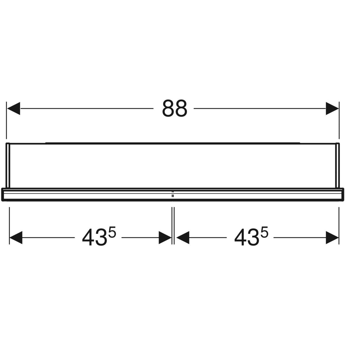 Geberit ONE -peilikaappi ComfortLight-valaistuksella ja kahdella ovella, uppoasennus, korkeus 90 cm, mittakuva