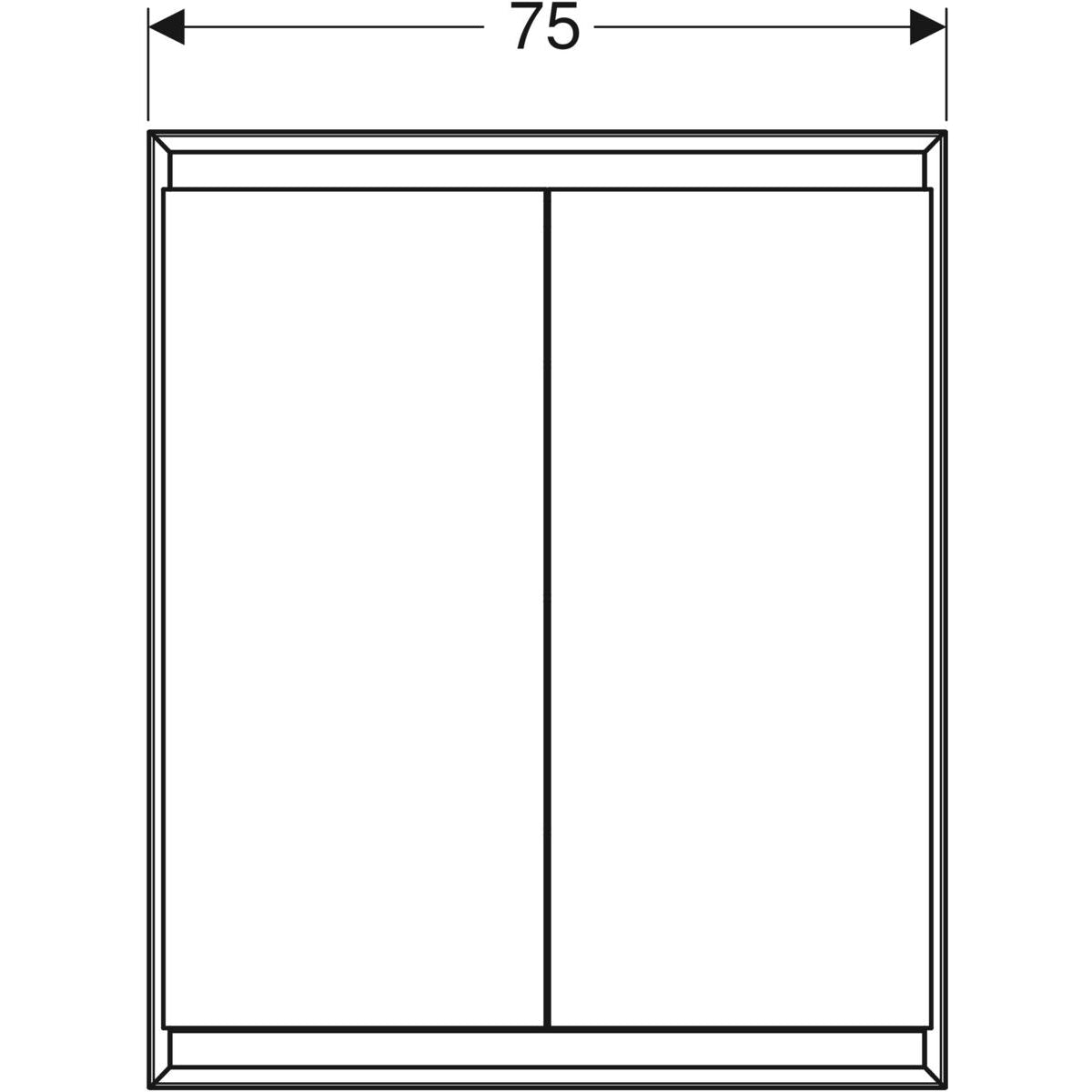 Geberit ONE -peilikaappi ComfortLight-valaistuksella ja kahdella ovella, uppoasennus, korkeus 90 cm, mittakuva