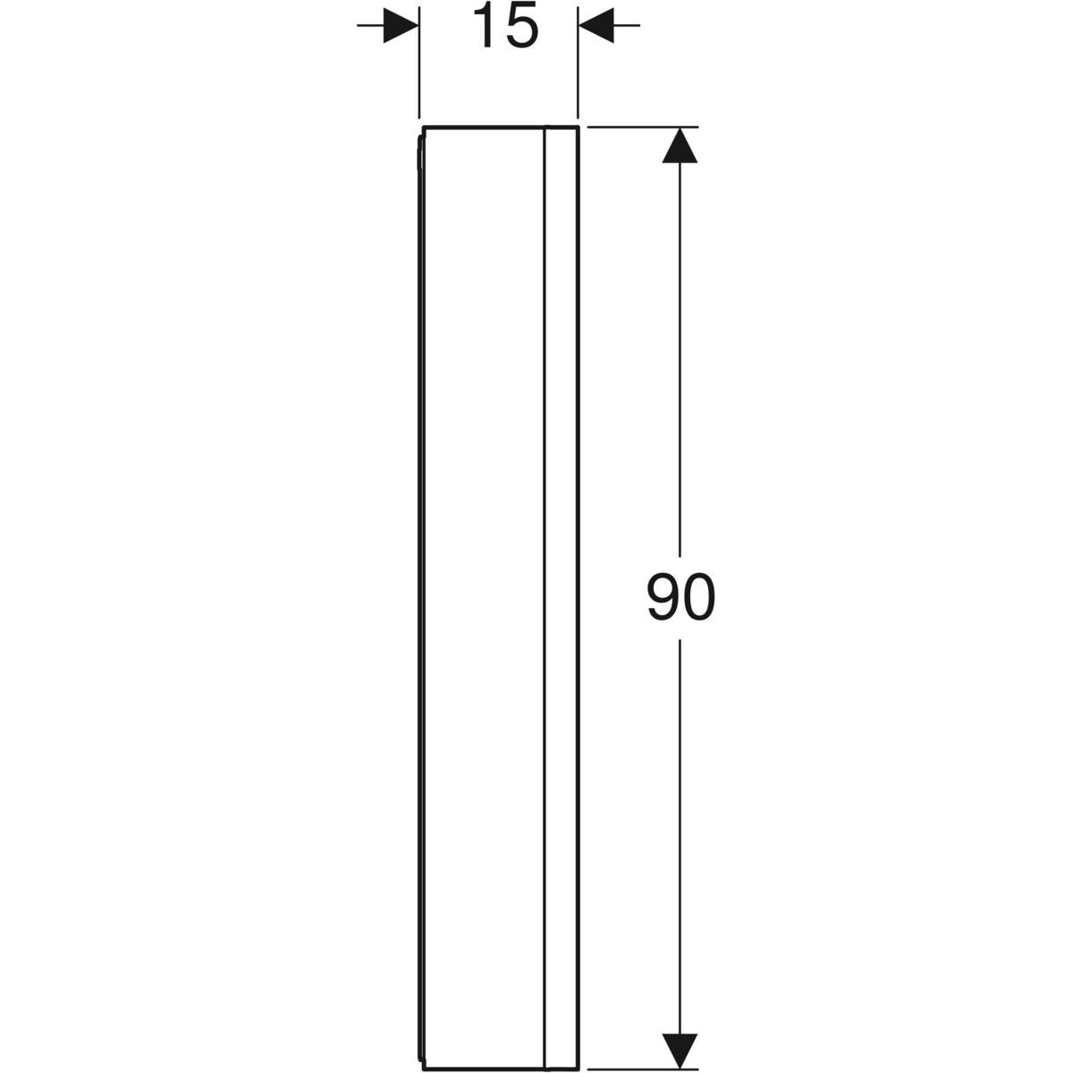 Geberit ONE -peilikaappi, syvennyksellä ja ComfortLight-valaistuksella, yhdellä ovella, pinta-asennus, korkeus 90 cm, mittakuva