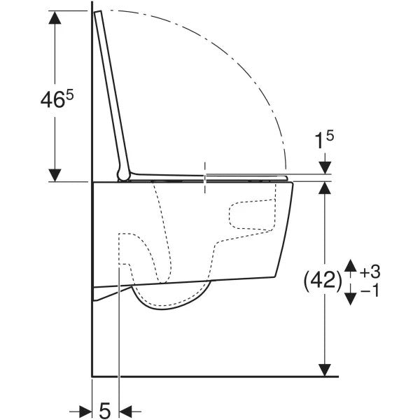 Geberit ONE -seinä-WC rimfree, suljettu muoto, TurboFlush, sisältää WC-istuinkannen, mittakuva sivu