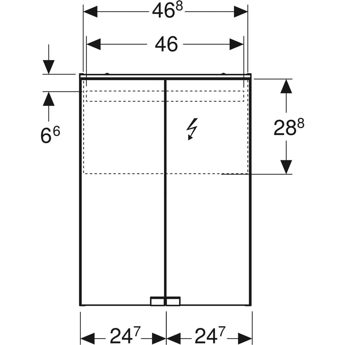 Geberit Option Basic -peilikaappi valaistuksella ja kahdella ovella, 500mm, mittakuva