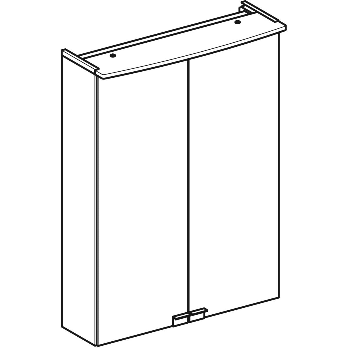 Geberit Option Basic -peilikaappi valaistuksella ja kahdella ovella, 500mm, piirroskuva