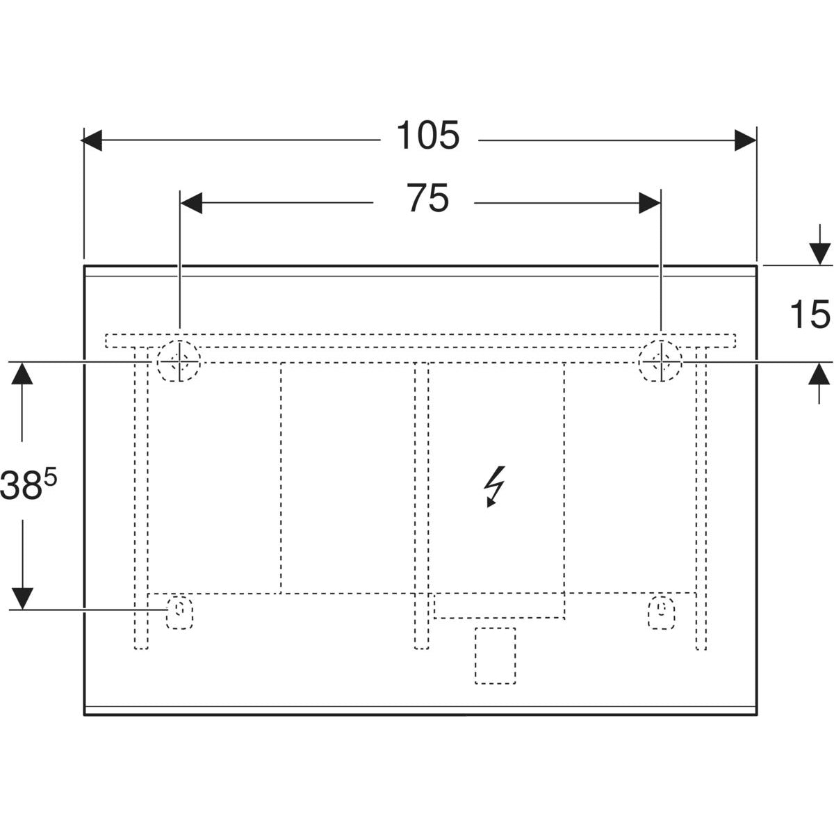 Geberit Option Plus Square -tasopeili 1050x32x700mm, suoralla ja epäsuoralla valaistuksella, mittakuva