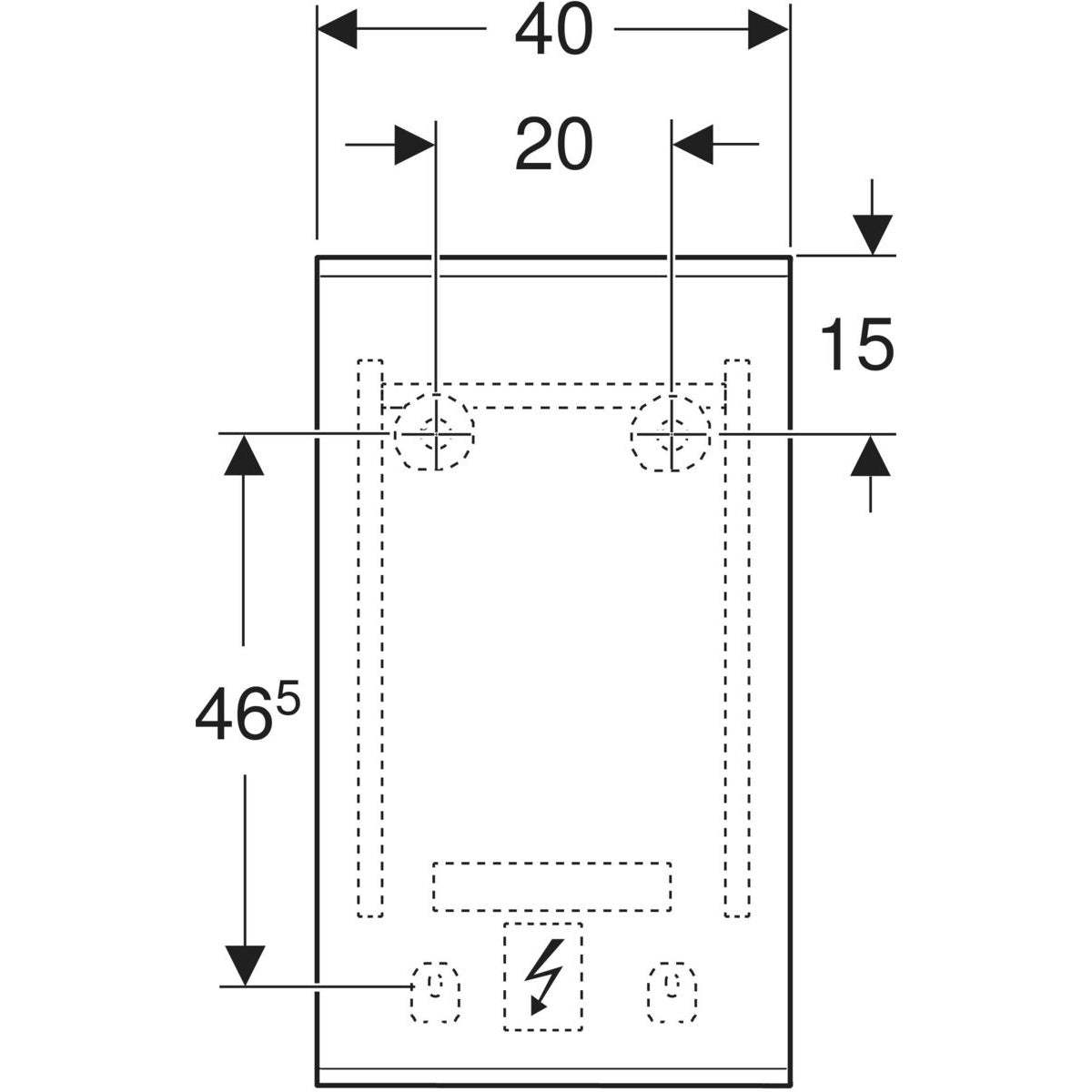 Geberit Option Plus Square -tasopeili 400x32x700mm, suoralla ja epäsuoralla valaistuksella, mittakuva