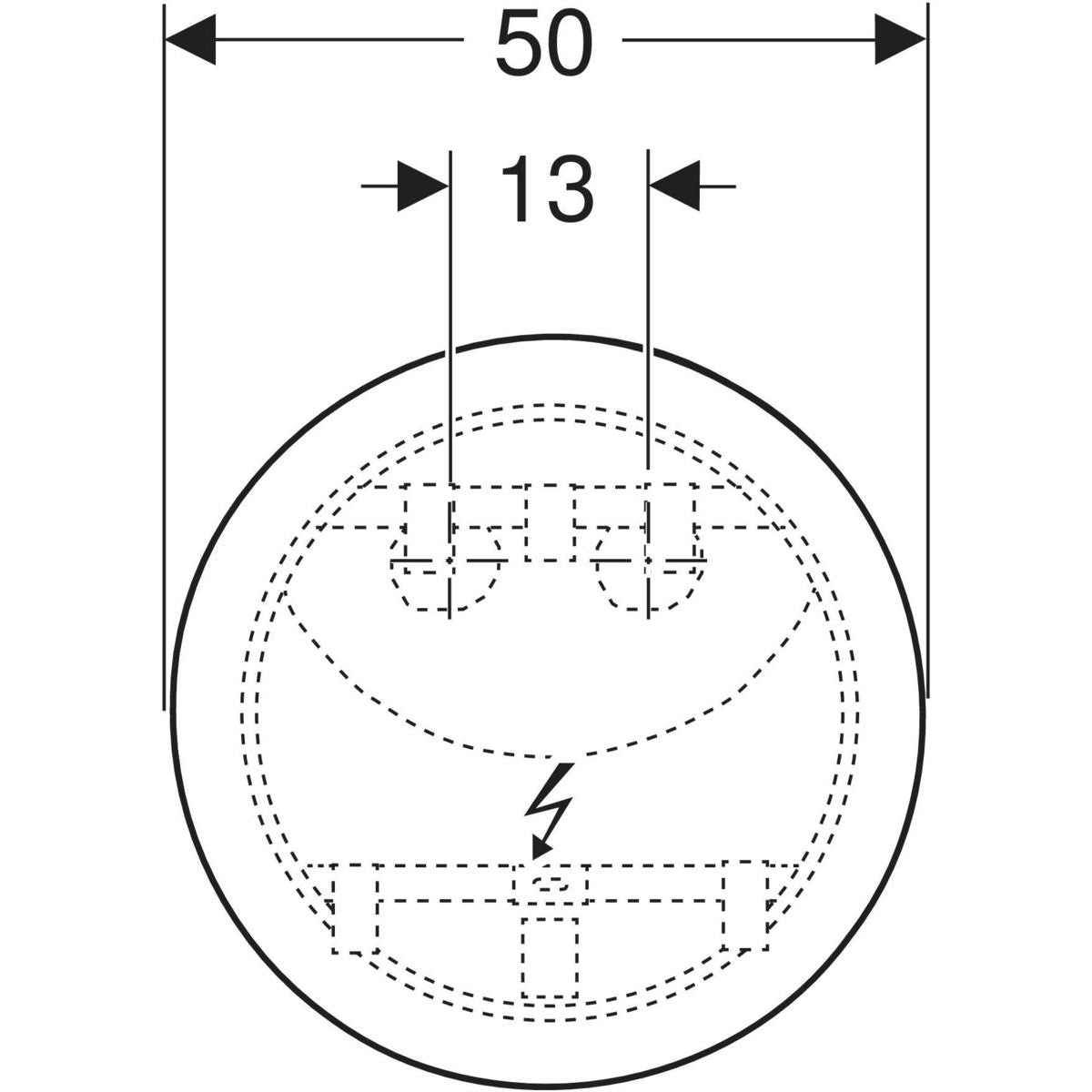 Geberit Option Round -tasopeili 500mm suoralla ja epäsuoralla valaistuksella, mittakuva