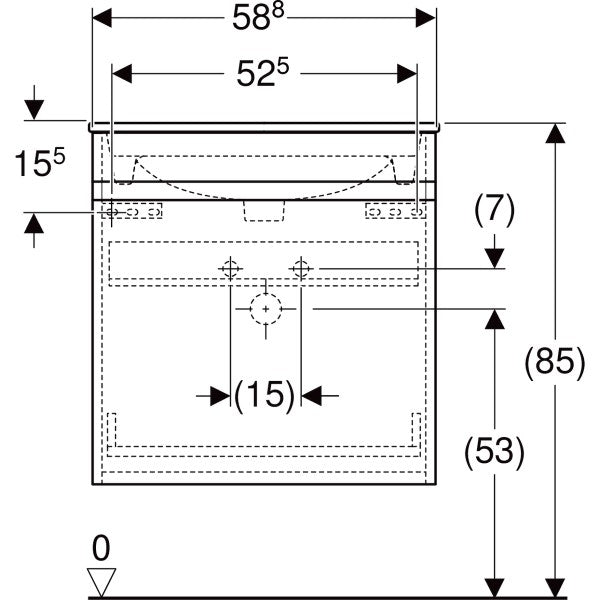 Geberit Renova Plan -allaskaappipaketti 600X480X622mm, mittakuva