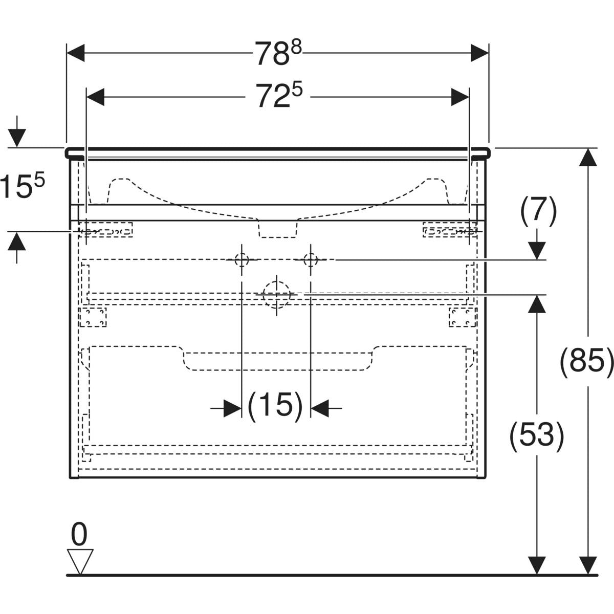 Geberit Renova Plan -allaskaappipaketti 800X480X622mm, mittakuva