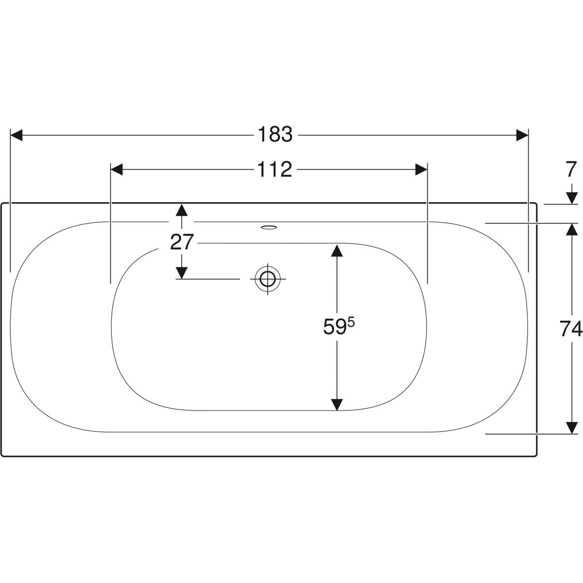 Geberit Soana -suorakulmainen kylpyamme, slim rim, Duo, jaloilla 190cm, mittakuva