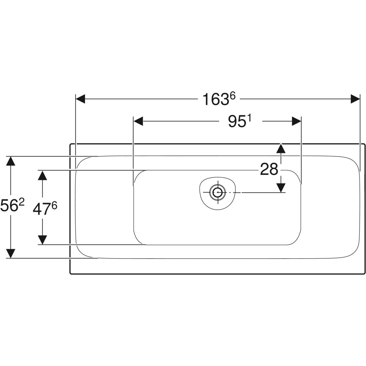 Geberit Tawa -suorakulmainen kylpyamme, slim rim, Duo, jaloilla 170cm, mittakuva