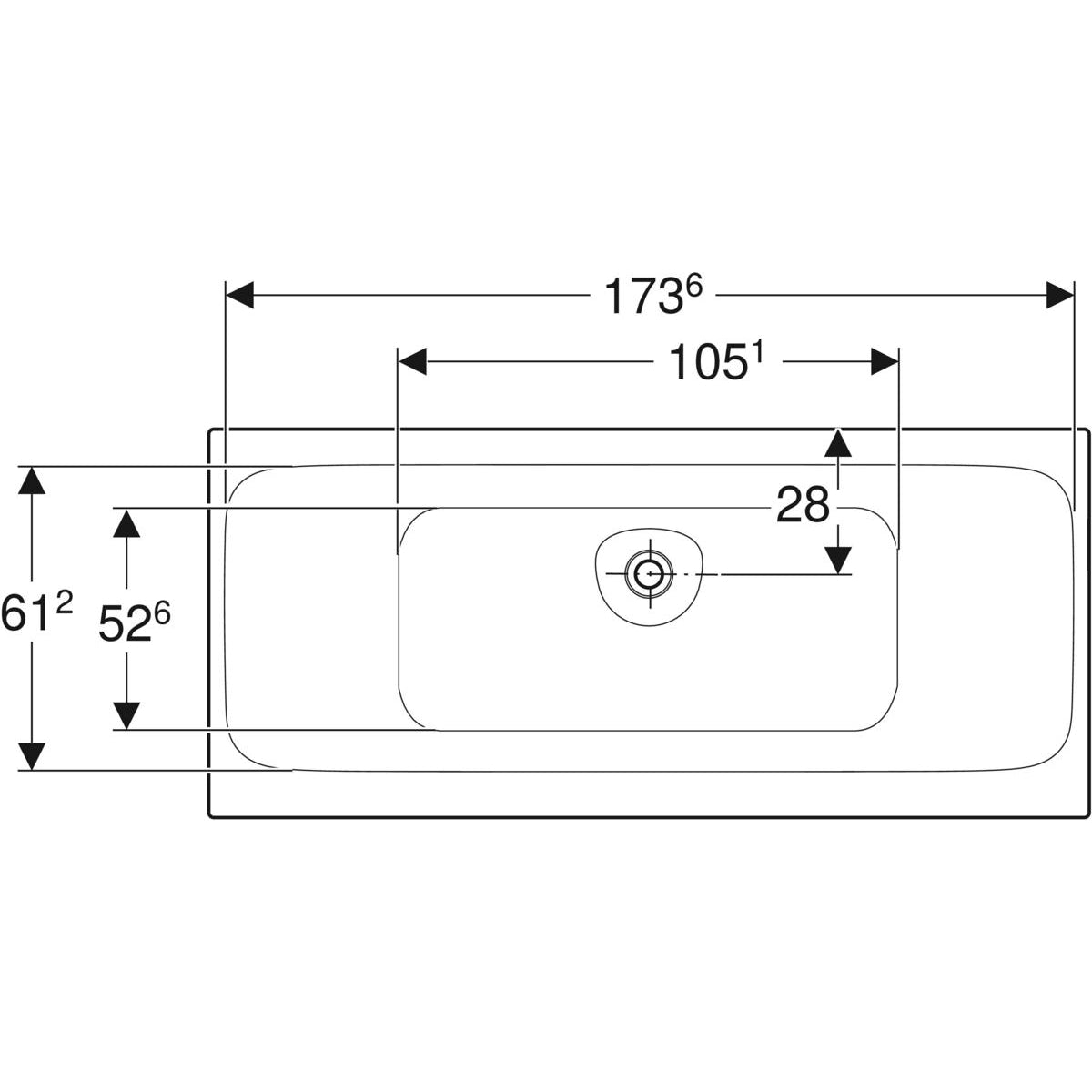 Geberit Tawa -suorakulmainen kylpyamme, slim rim, Duo, jaloilla, 180cm, mittakuva