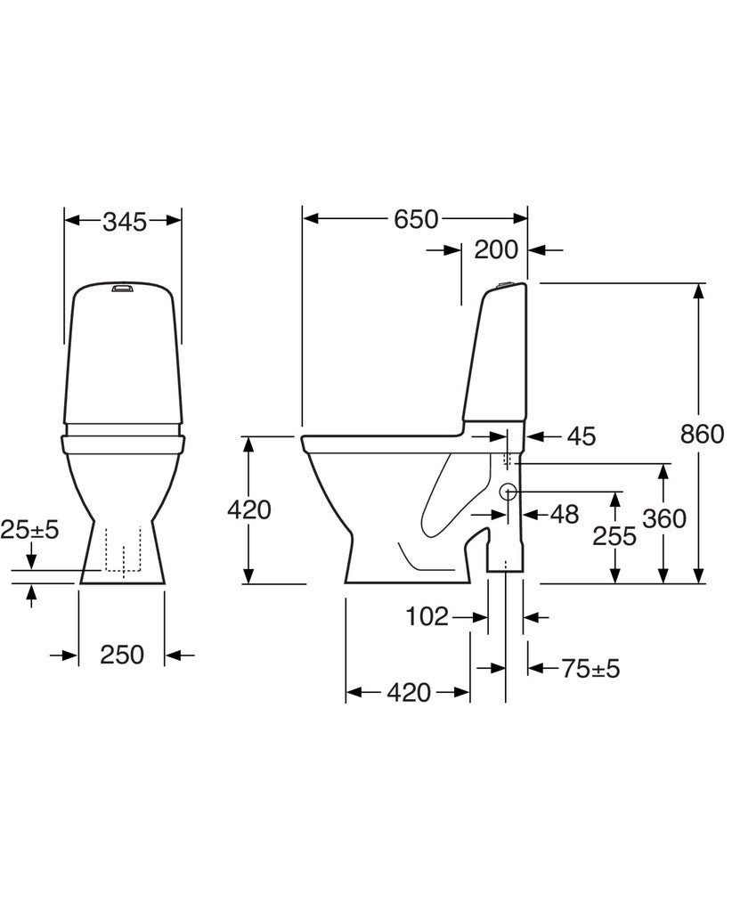 Gustavsberg Nautic 1591R WC-istuin, mittakuva