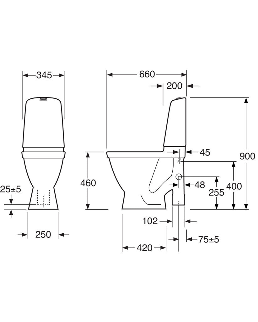Gustavsberg Nautic 1596L WC-istuin, mittakuva