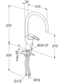 Gustavsberg uusi Nautic - keittiöhana korkealla juoksuputkella, mittakuva
