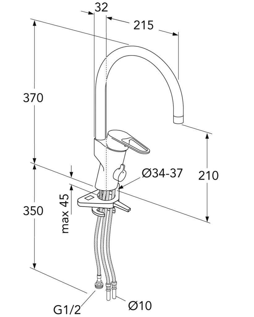 Gustavsberg uusi Nautic - keittiöhana korkealla juoksuputkella, mittakuva