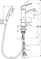 Hansgrohe Logis yksiote pesuallashana Bidette pesukoneventtiilillä, ilman pohjaventtiiliä, 31543000, kromi, mittakuva
