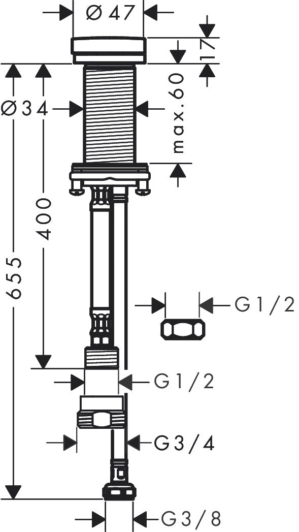 Hansgrohe Talis M54 F21 erillinen pesukoneventtiili pöytätasoon, 72841000, kromi, mittakuva