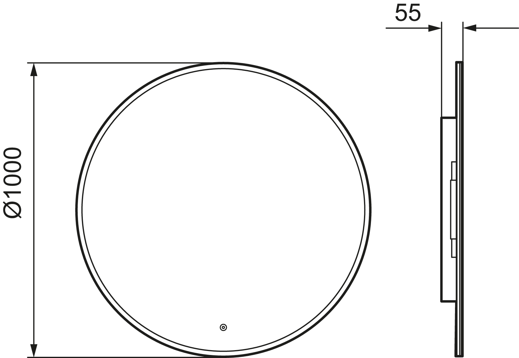 MORA CARA II, valopeili hipaisukytkimellä Ø1000 mm, 953131, mittakuva