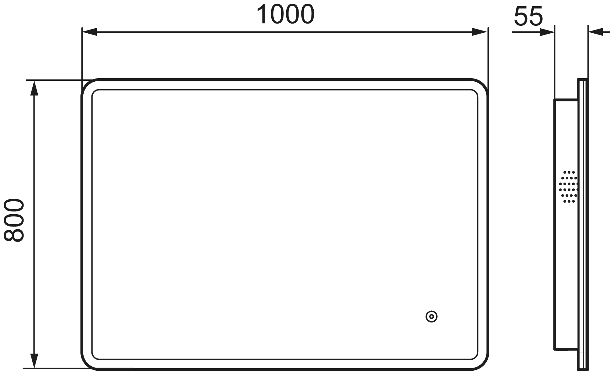MORA CARA II, valopeili hipaisukytkimellä 1000 x 800 mm, 953133, mittakuva
