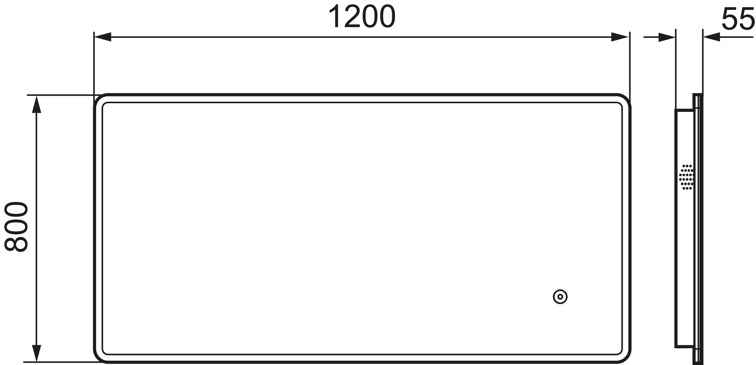 MORA CARA II, valopeili hipaisukytkimellä 1200 x 800 mm, 953134, mittakuva