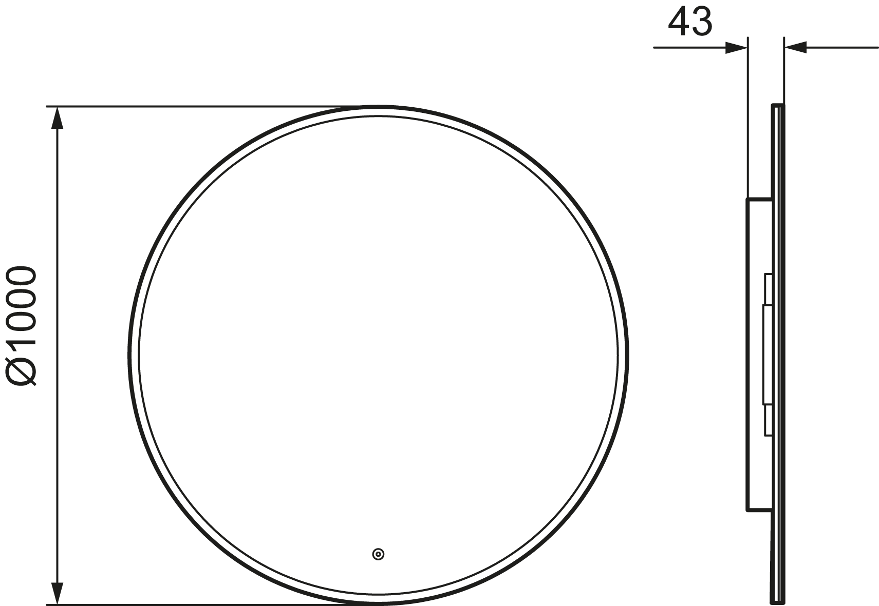 MORA CARA I, pyöreä valopeili hipaisukytkimellä Ø1000 mm,mittakuva