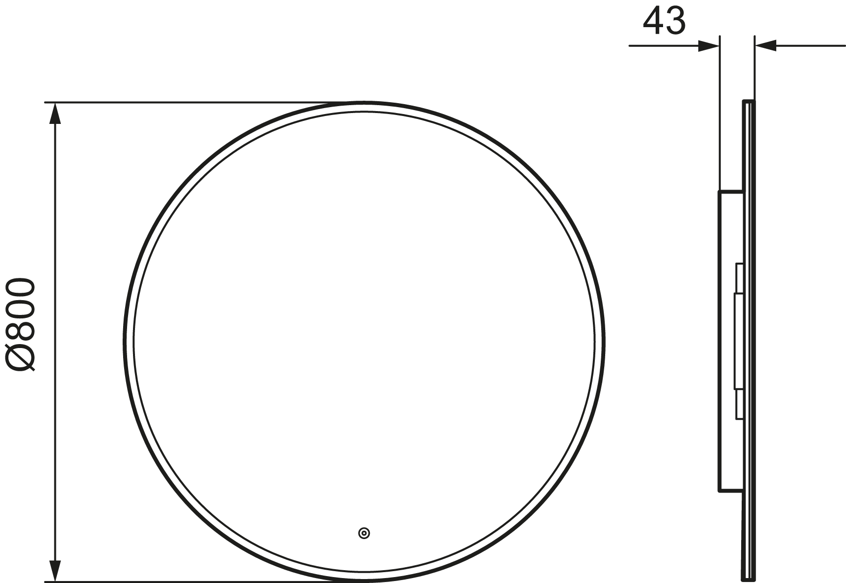 MORA CARA I, pyöreä valopeili hipaisukytkimellä Ø800 mm,mittakuva