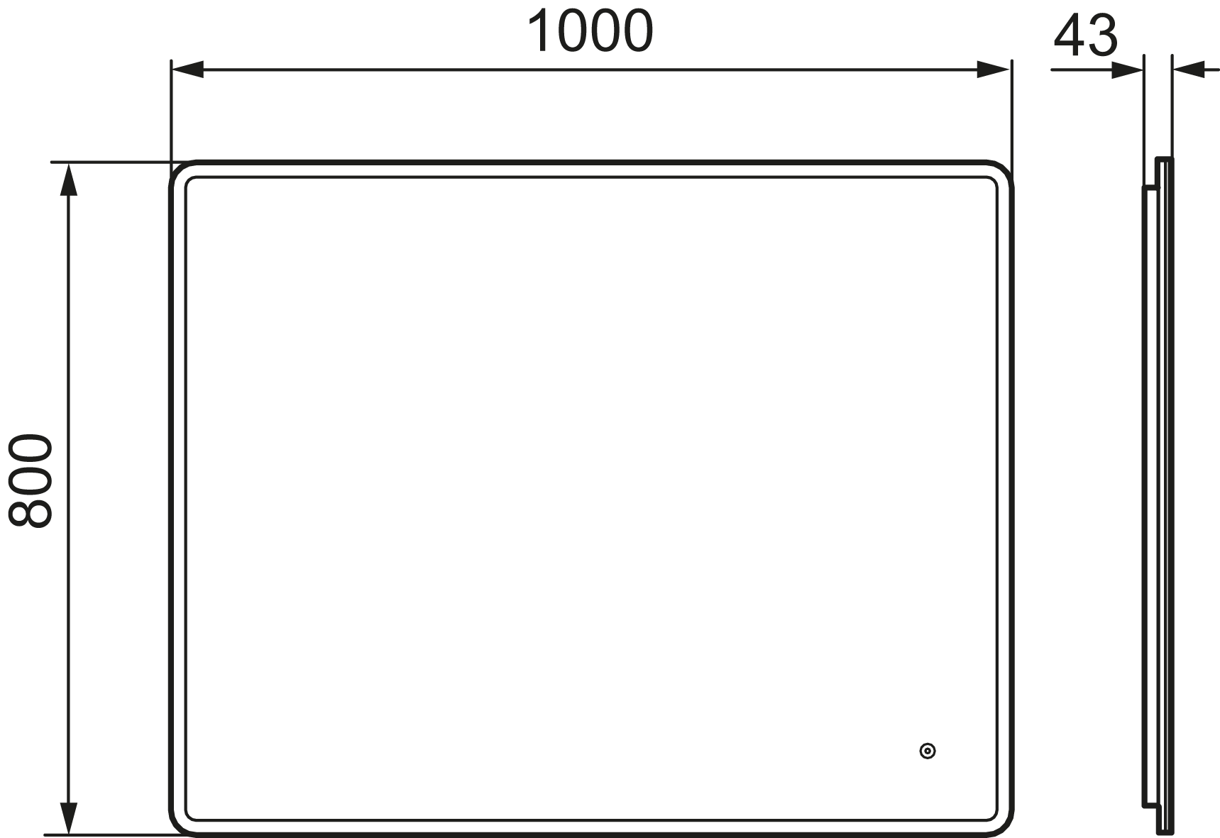 MORA CARA I, valopeili hipaisukytkimellä 1000 x 800 mm, 953114, mittakuva