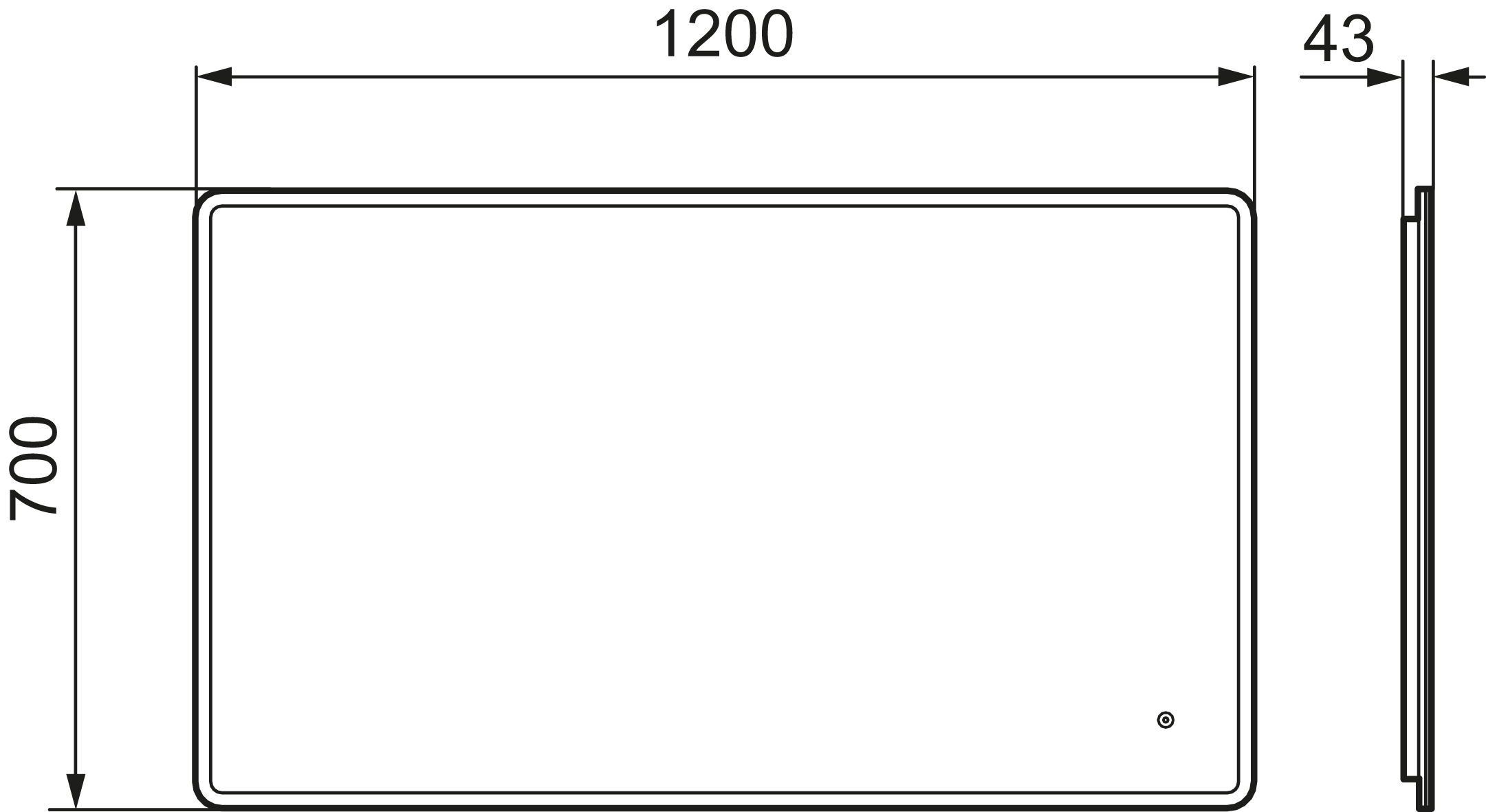 MORA CARA I, valopeili hipaisukytkimellä 1200 x 700 mm, 953110, mittakuva