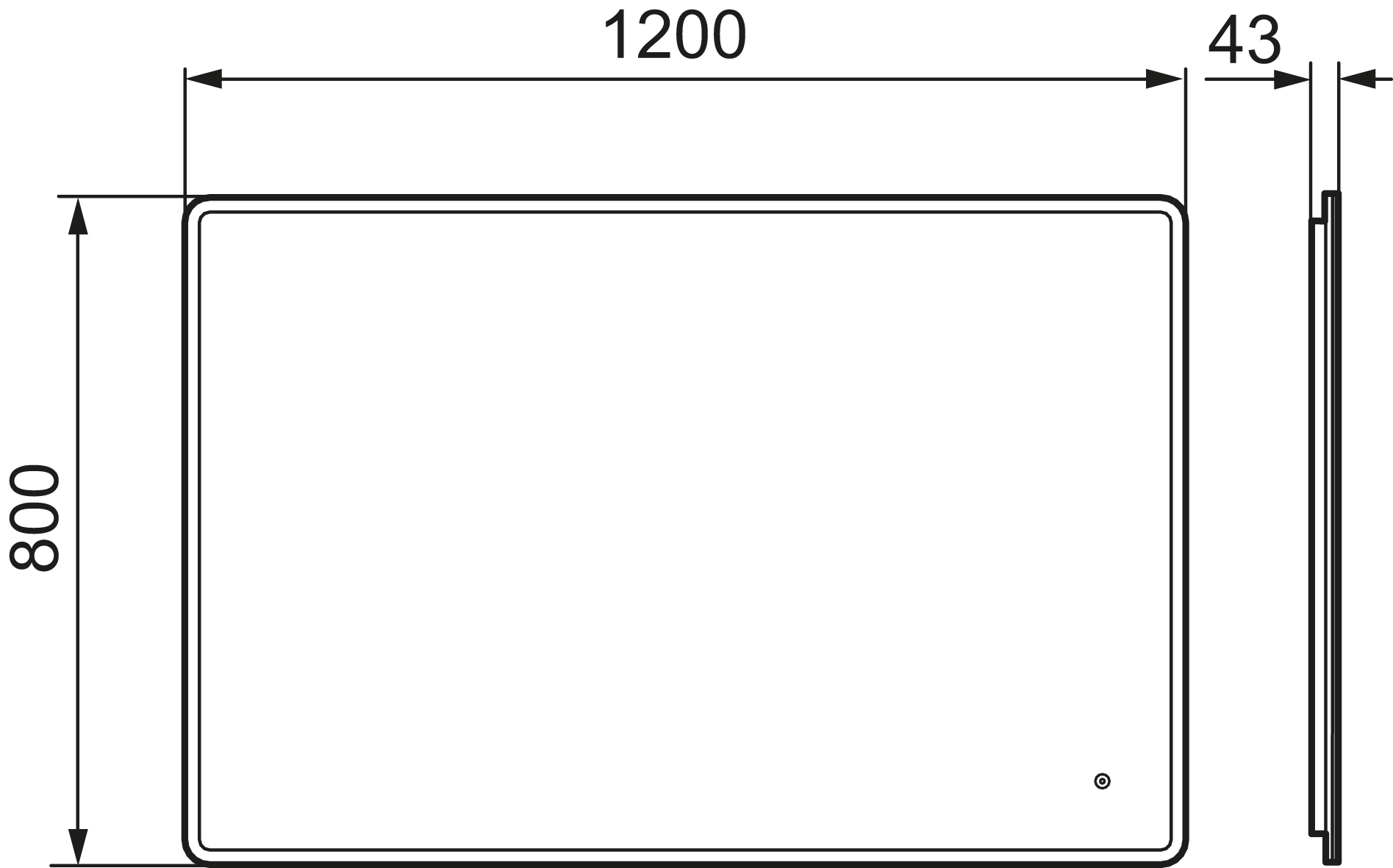 MORA CARA I, valopeili hipaisukytkimellä 1200 x 800 mm, 953115, mittakuva