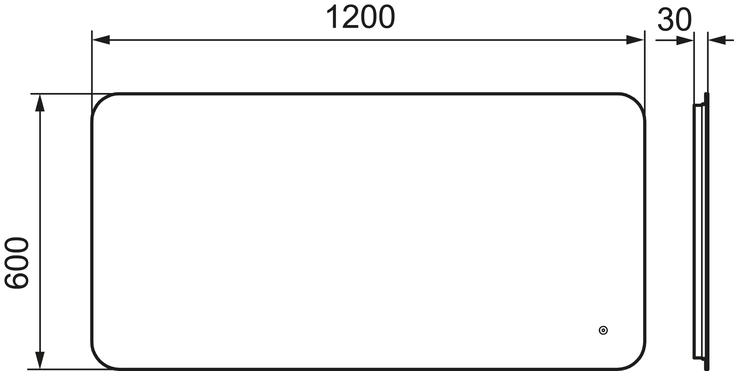 MORA CAVA I, valopeili hipaisukytkimellä 1200 x 600 mm, 953005, mittakuva