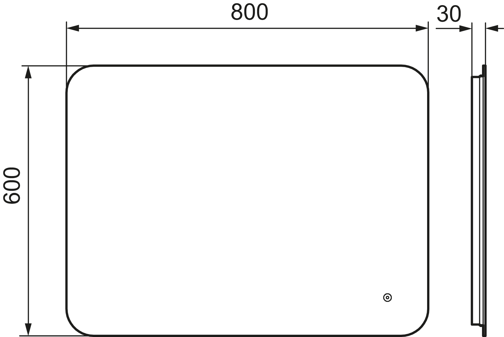 MORA CAVA I, valopeili hipaisukytkimellä 800 x 600 mm, 953004, mittakuva