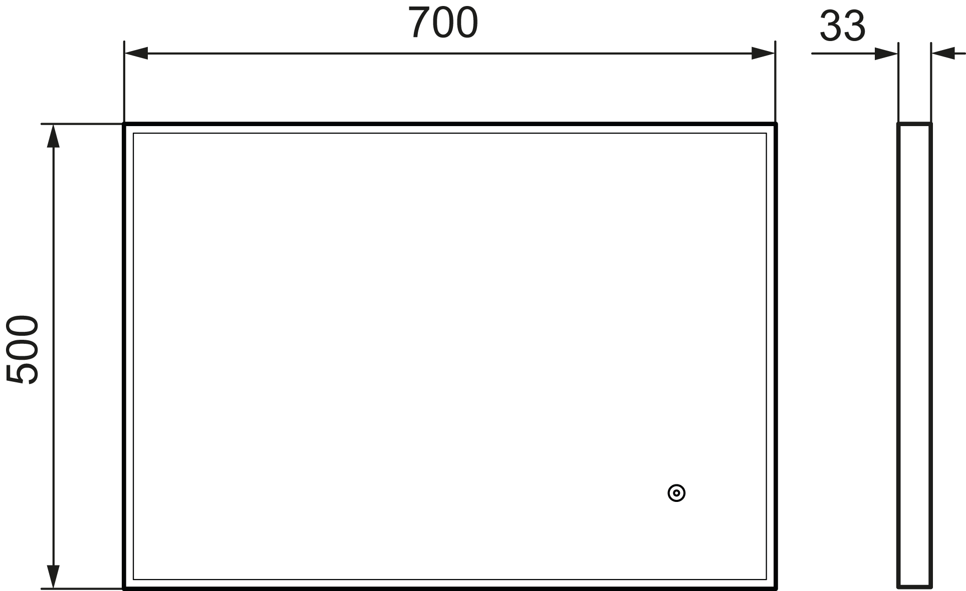 MORA SOLO I, valopeili hipaisukytkimellä 700 x 500 mm, 953102.12, mittakuva