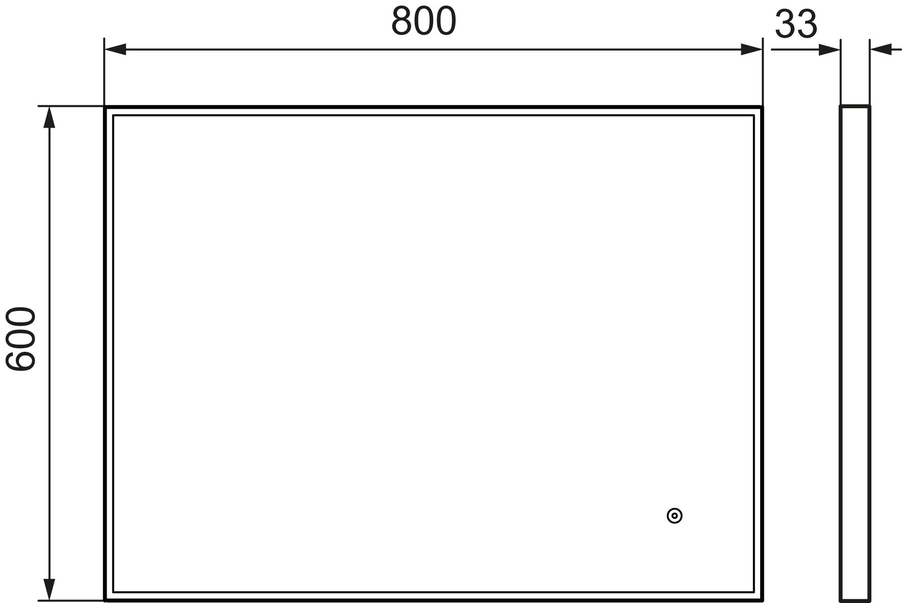 MORA SOLO I, valopeili hipaisukytkimellä 800 x 600 mm, 953103.12, mittakuva