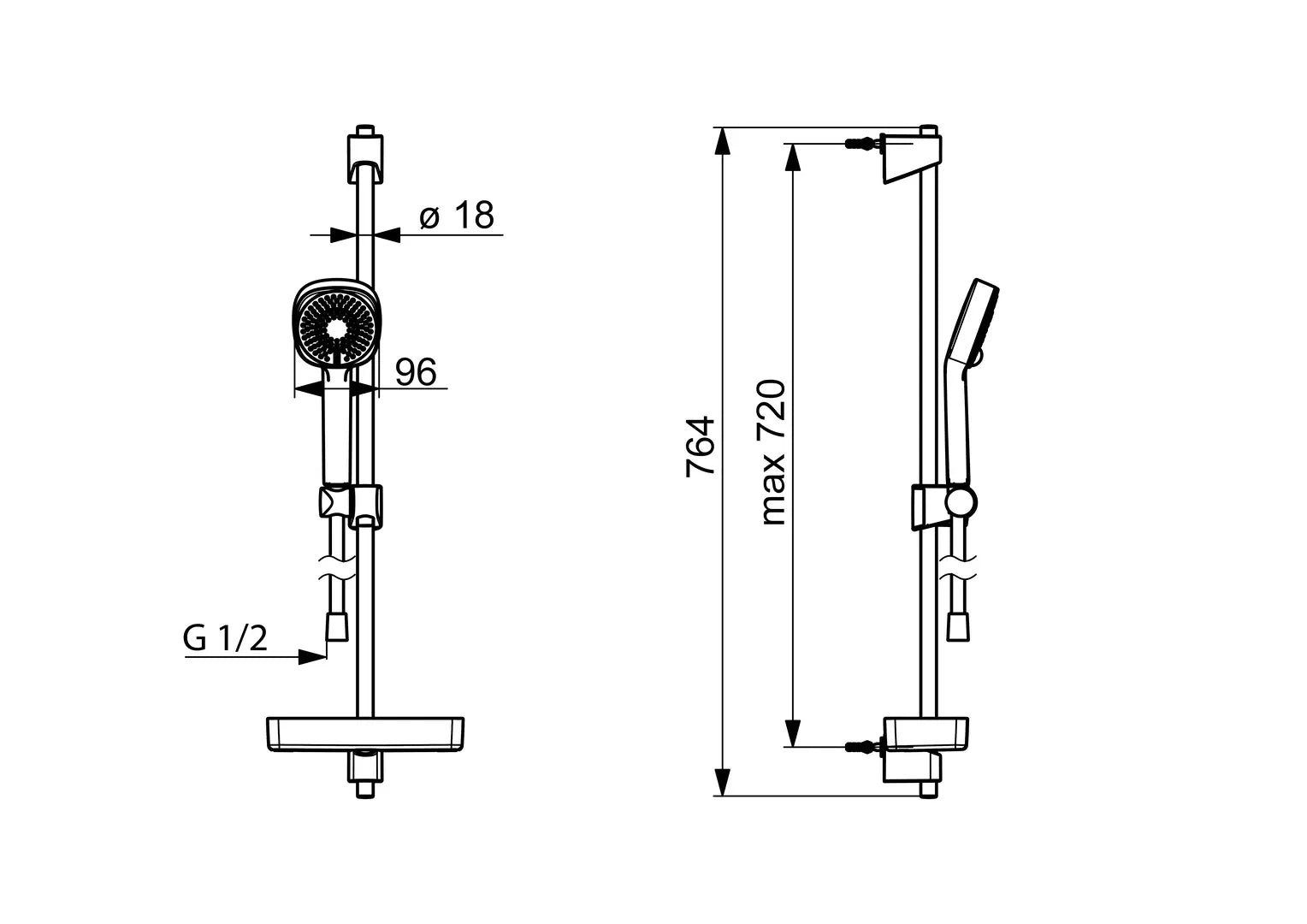 Oras Apollo Style suihkusetti, 554, kromi, mittakuva