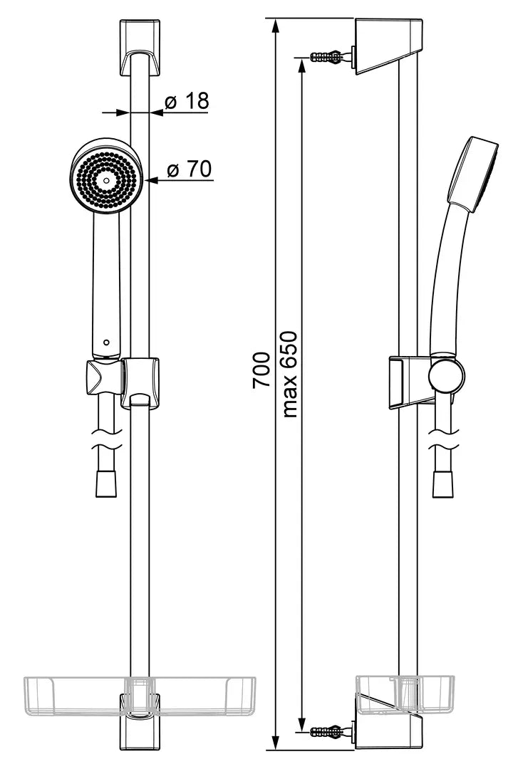 Oras Apollo suihkusetti, 530, kromi, mittakuva