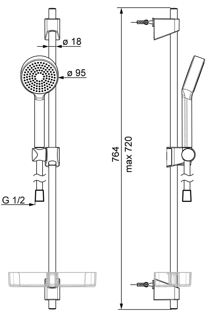 Oras Apollo suihkusetti, 542, kromi, mittakuva