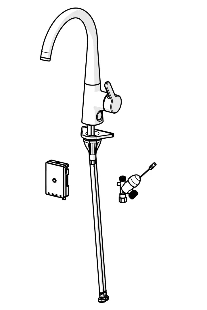 Oras Inspera keittiöhana, jossa pesukoneventtiili, 3035F-80, harjattu teräs, piirroskuva