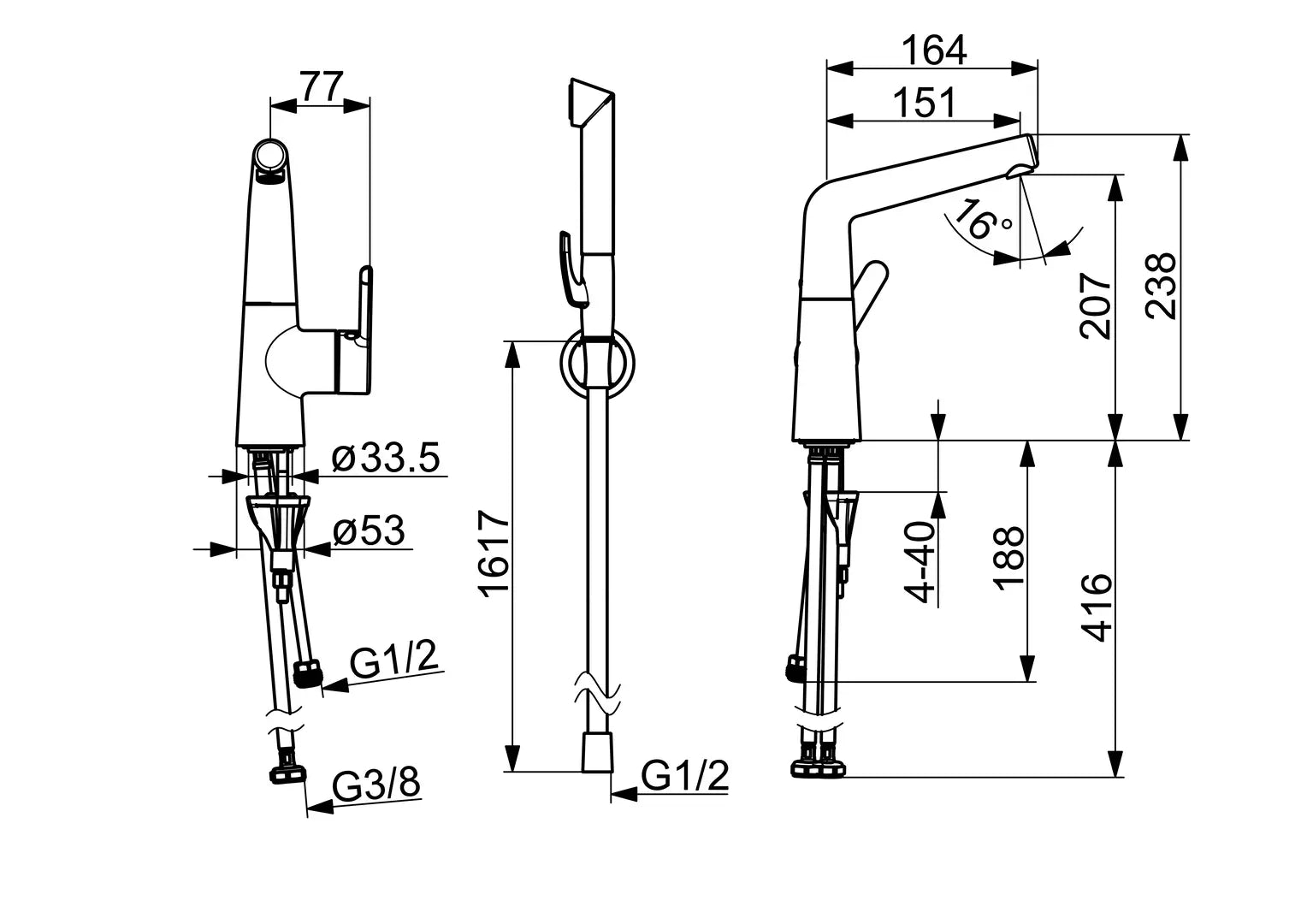 Oras Inspera pesuallashana, 3008F, kromi, mittakuva