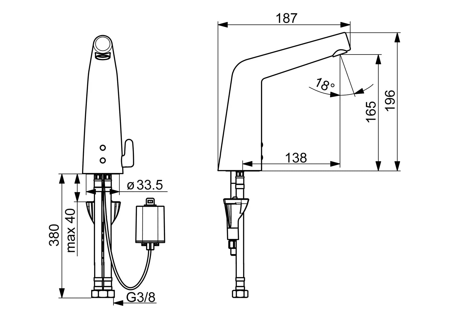 Oras Inspera pesuallashana, 6 V, Bluetooth, 3016F, kromi, mittakuva
