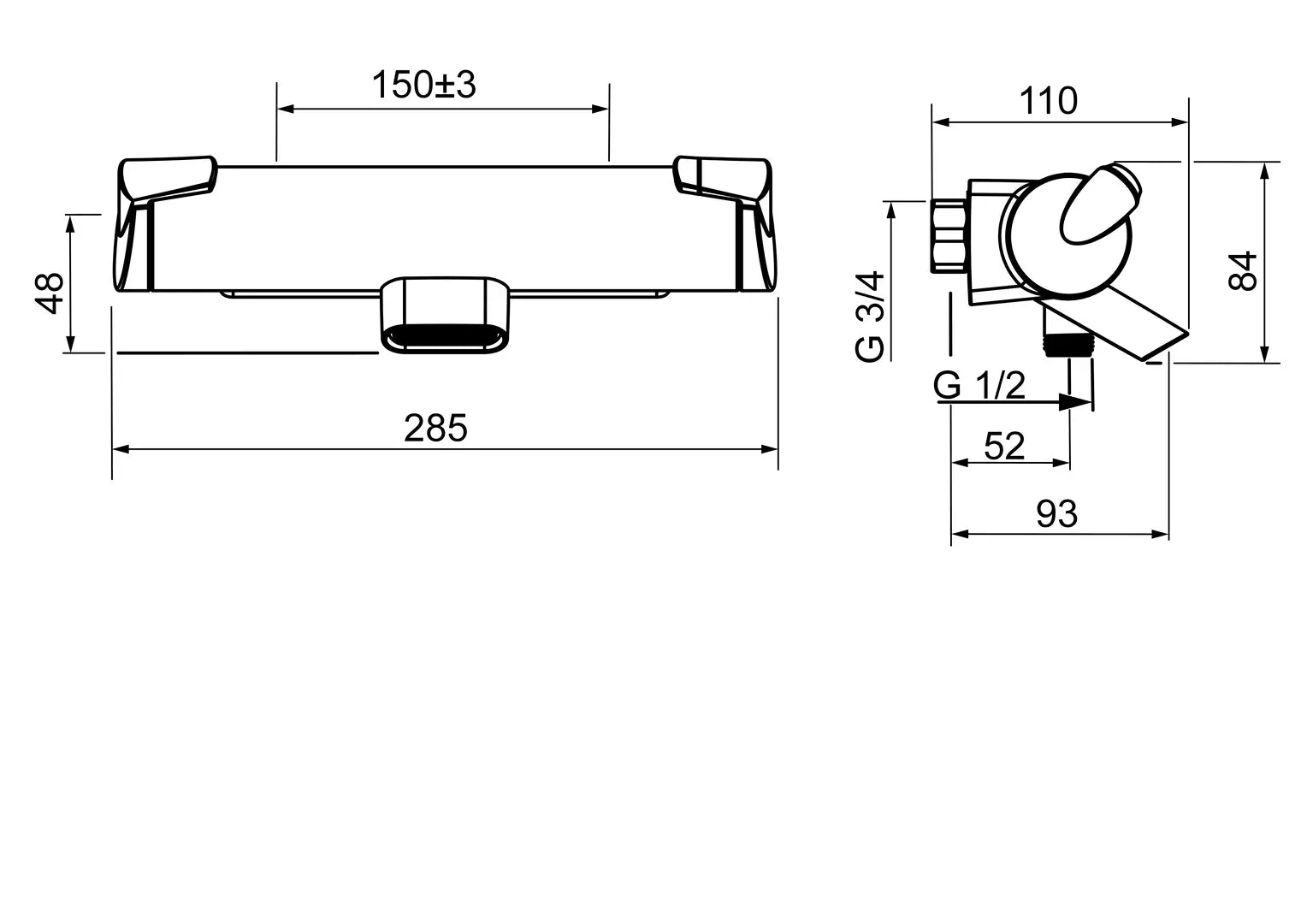 Oras Optima ECO, Amme- ja suihkuhana, 7140, kromi, mittakuva